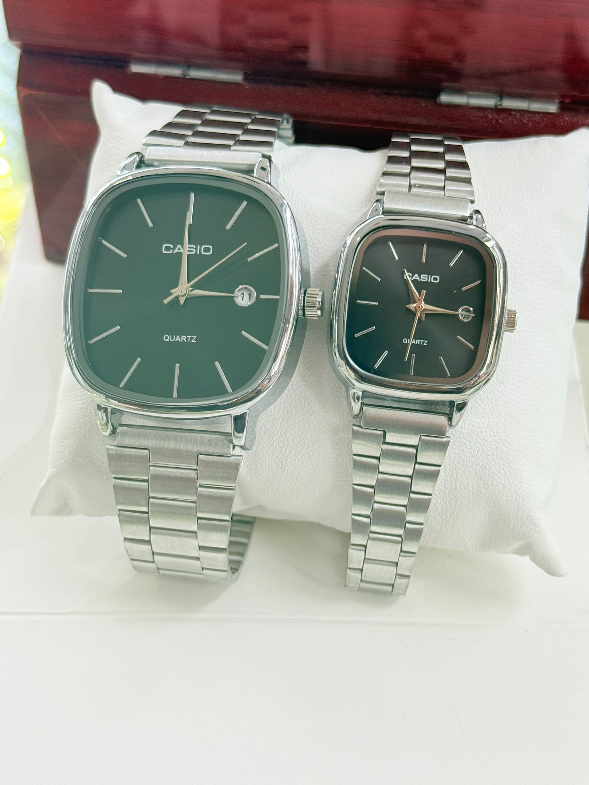 Casio Men & Ladies Couple Watch – Rose Gold Couple – Green & Blue Dial