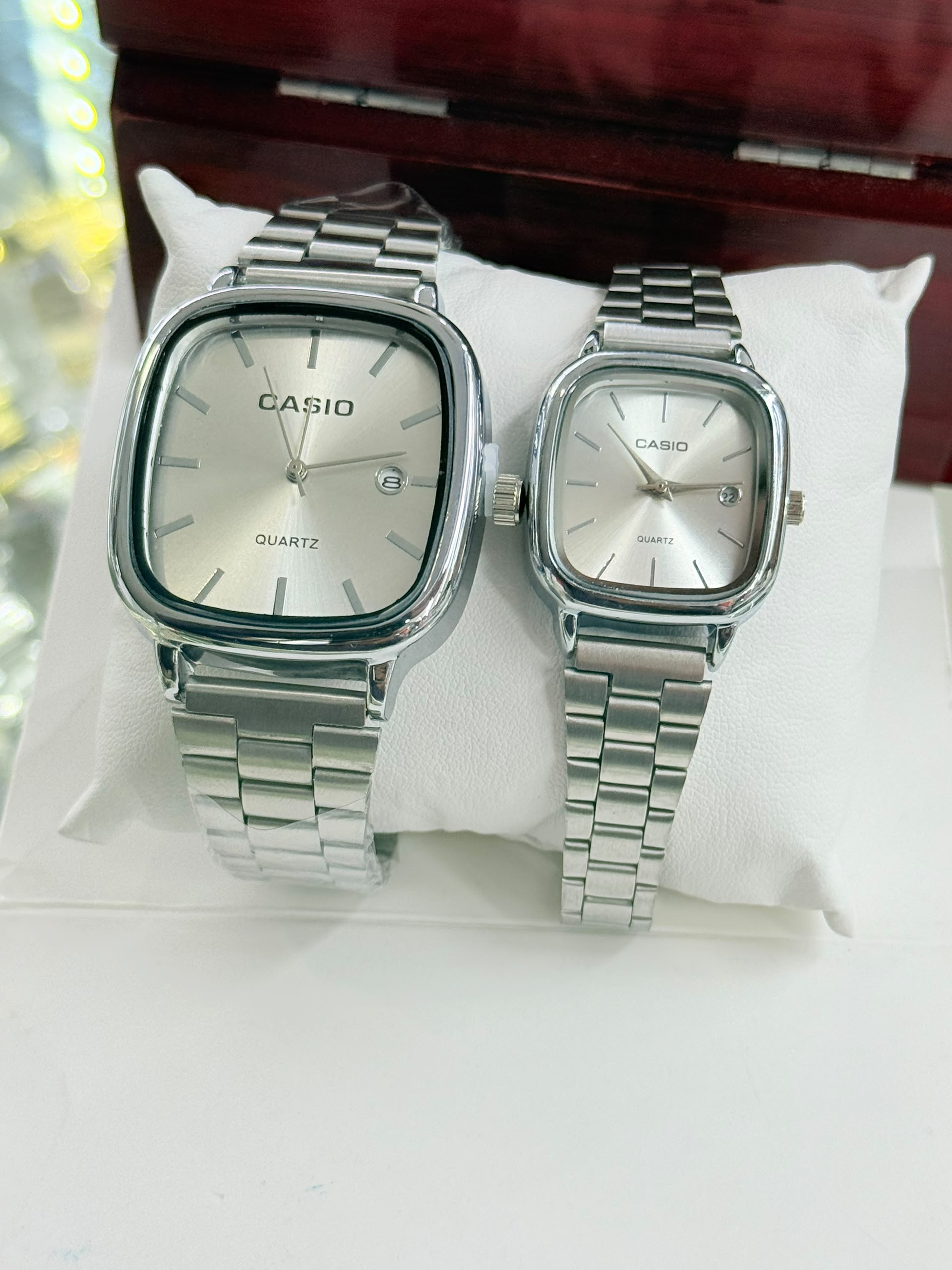 Casio Men & Ladies Couple Watch – Silver Couple – Bright Blue Dial