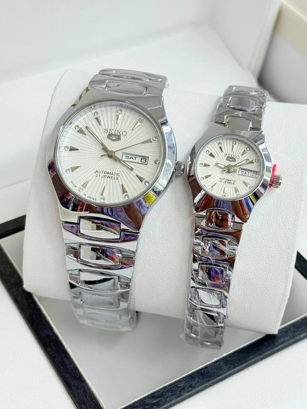 Design 9 – White Dial Black Gold couple watch set