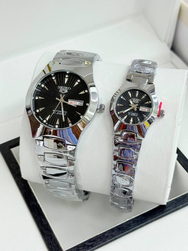 Design 5 – Black Dial Silver couple watch set