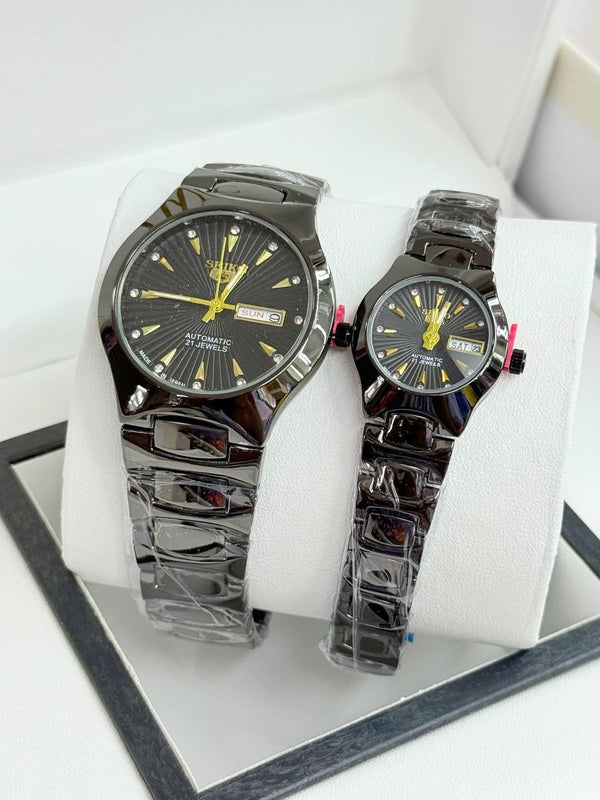 Design 1 – Black Dial Silver couple watch set